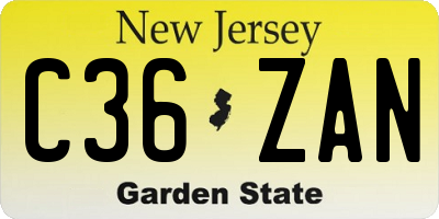 NJ license plate C36ZAN