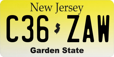 NJ license plate C36ZAW