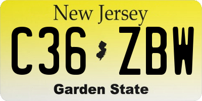 NJ license plate C36ZBW