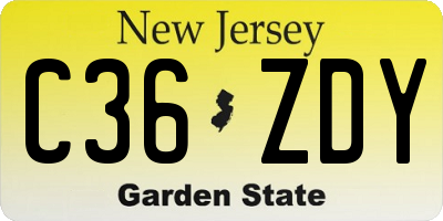 NJ license plate C36ZDY
