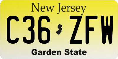 NJ license plate C36ZFW