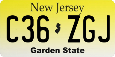 NJ license plate C36ZGJ