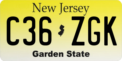 NJ license plate C36ZGK