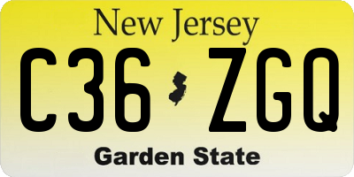 NJ license plate C36ZGQ
