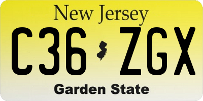 NJ license plate C36ZGX