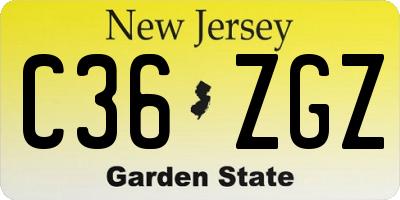 NJ license plate C36ZGZ