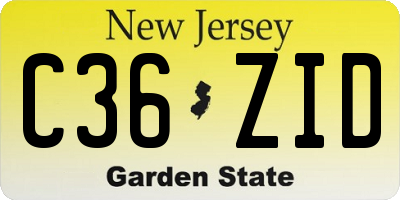 NJ license plate C36ZID