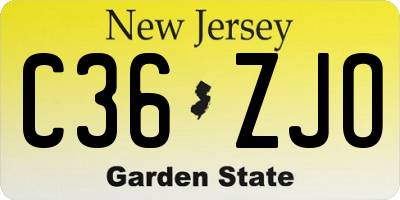 NJ license plate C36ZJO
