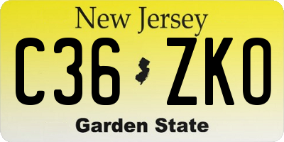 NJ license plate C36ZKO