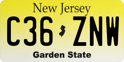 NJ license plate C36ZNW