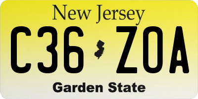 NJ license plate C36ZOA