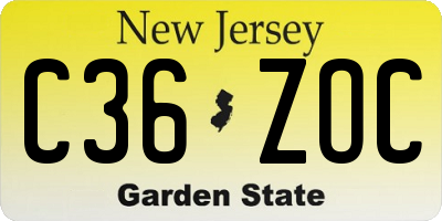 NJ license plate C36ZOC