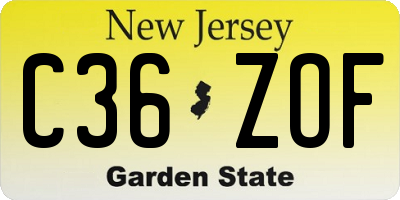 NJ license plate C36ZOF