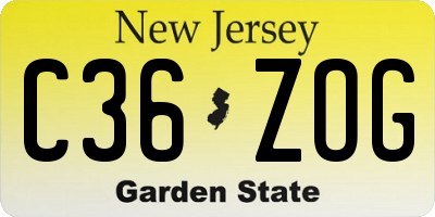 NJ license plate C36ZOG
