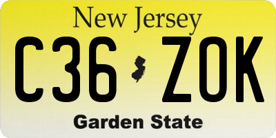 NJ license plate C36ZOK