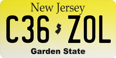 NJ license plate C36ZOL