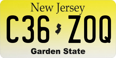 NJ license plate C36ZOQ