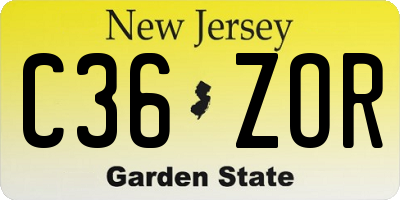 NJ license plate C36ZOR