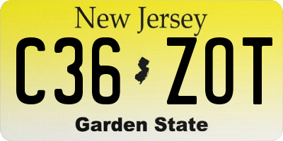 NJ license plate C36ZOT