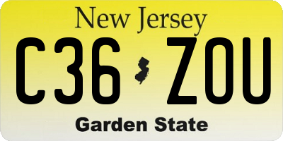 NJ license plate C36ZOU