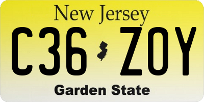 NJ license plate C36ZOY
