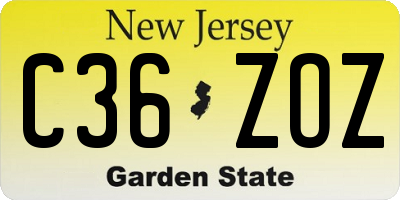 NJ license plate C36ZOZ