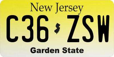 NJ license plate C36ZSW