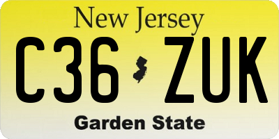 NJ license plate C36ZUK