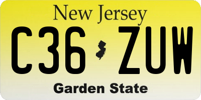 NJ license plate C36ZUW