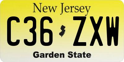 NJ license plate C36ZXW