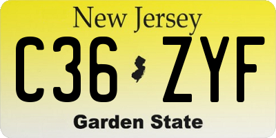 NJ license plate C36ZYF