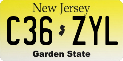 NJ license plate C36ZYL