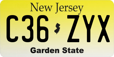 NJ license plate C36ZYX