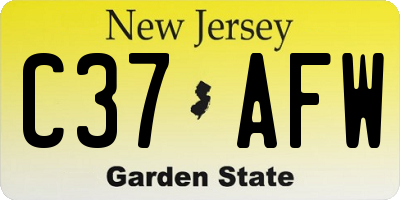 NJ license plate C37AFW