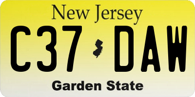 NJ license plate C37DAW