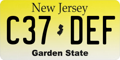 NJ license plate C37DEF