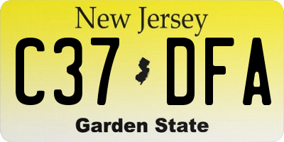 NJ license plate C37DFA