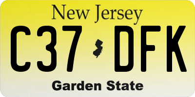 NJ license plate C37DFK