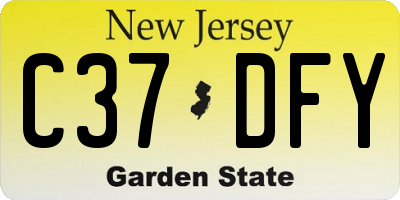 NJ license plate C37DFY