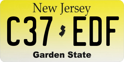 NJ license plate C37EDF