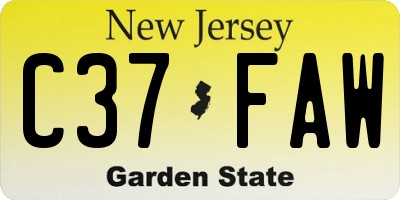 NJ license plate C37FAW