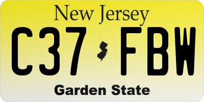 NJ license plate C37FBW