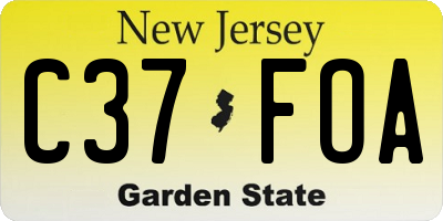 NJ license plate C37FOA