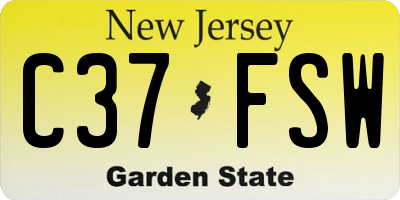 NJ license plate C37FSW