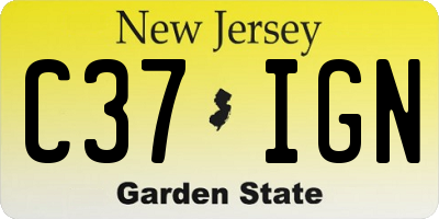 NJ license plate C37IGN