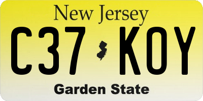 NJ license plate C37KOY