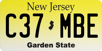 NJ license plate C37MBE
