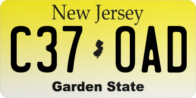 NJ license plate C37OAD