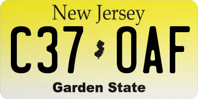 NJ license plate C37OAF