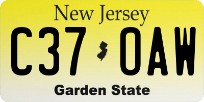NJ license plate C37OAW